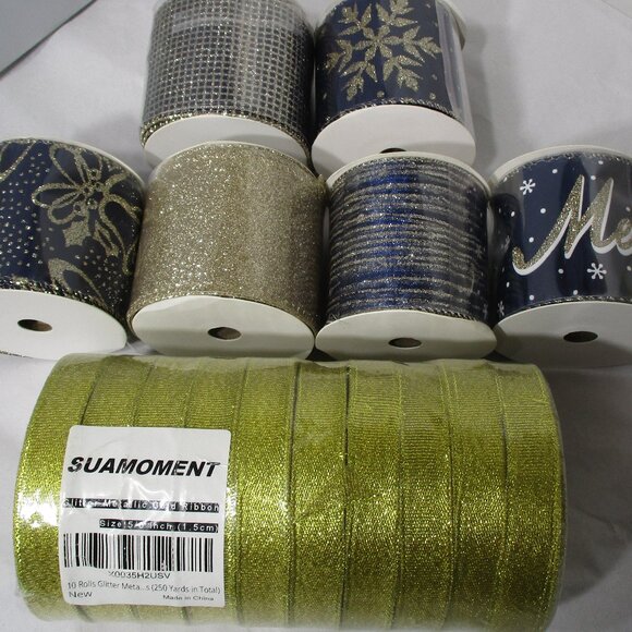 New Bundle Lot of Blue Gold Silver Metallic Crafting Craft Ribbon Rolls - Picture 3 of 4